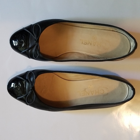 CHANEL Shoes - CHANEL Lambskin Patent Toe Ballerina Flats